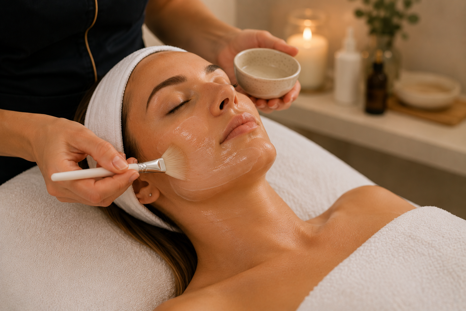 A skin peel being applied during a facial treatment